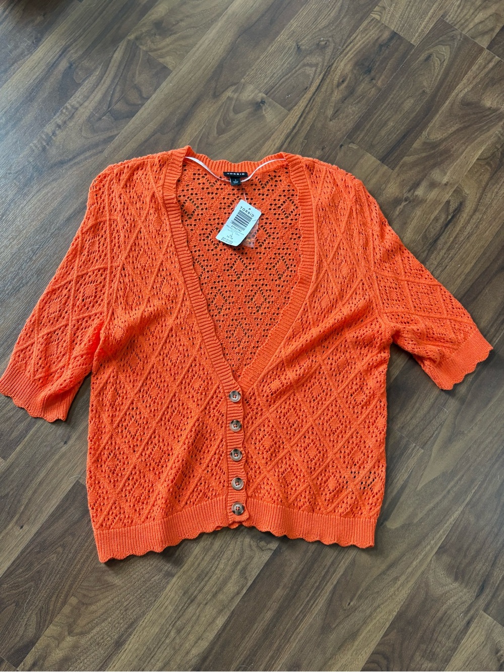 Torrid Orange Pointelle Knit V-Neck Short Sleeve Cardigan Sweater Size 1X